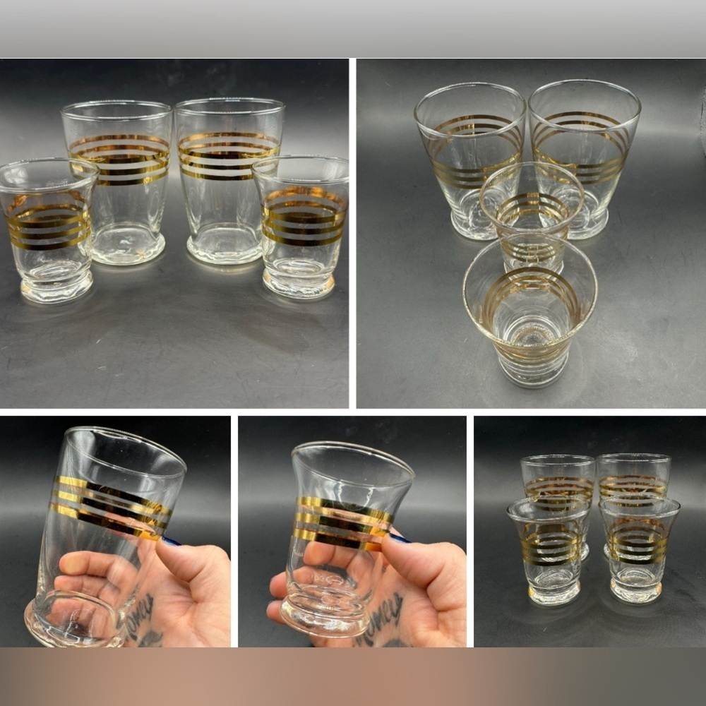 Vintage Mid Century 24K Barware MCM 24K Fluted Shotglass Whiskey Glass Barware